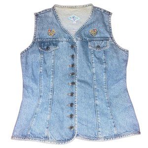 Vintage 80s Rio Jeans Floral Embroidered 3 Layer Denim Vest Large